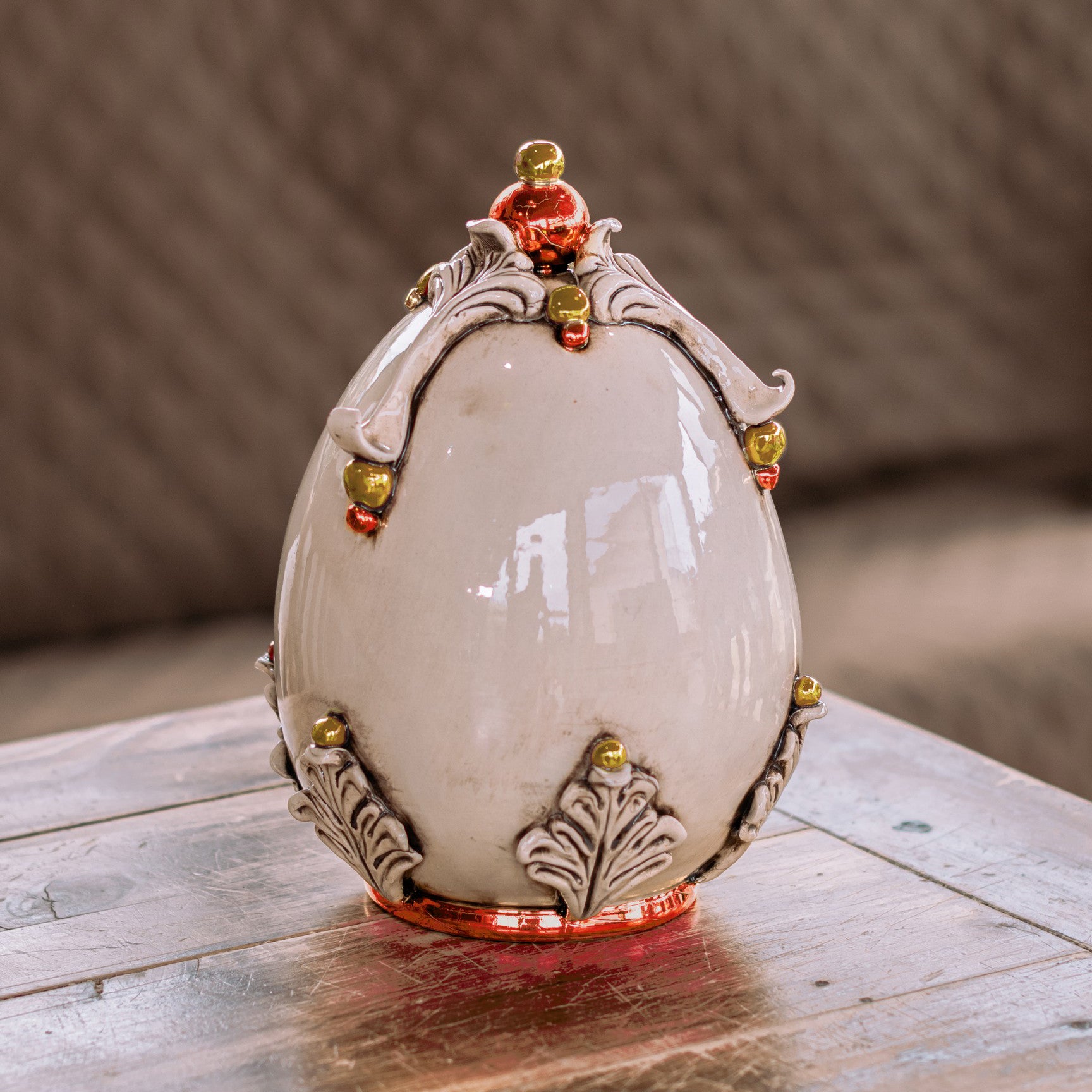 Uovo Decorativo in Ceramica di Caltagirone h 22 cm - Madreperla Oro e Lustri