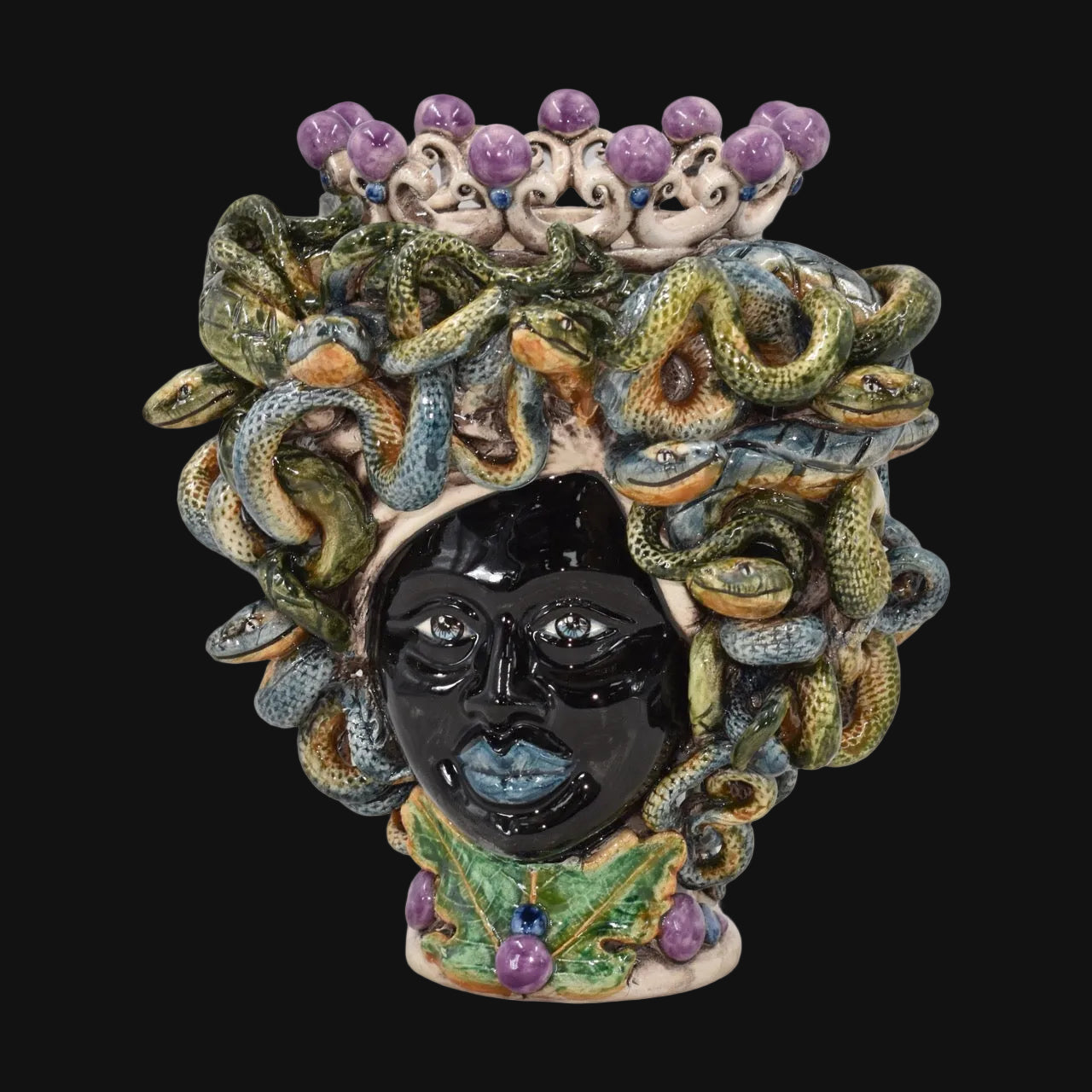 Testa Medusa h 20 cm - Lustro Glicine | Ceramica Caltagirone