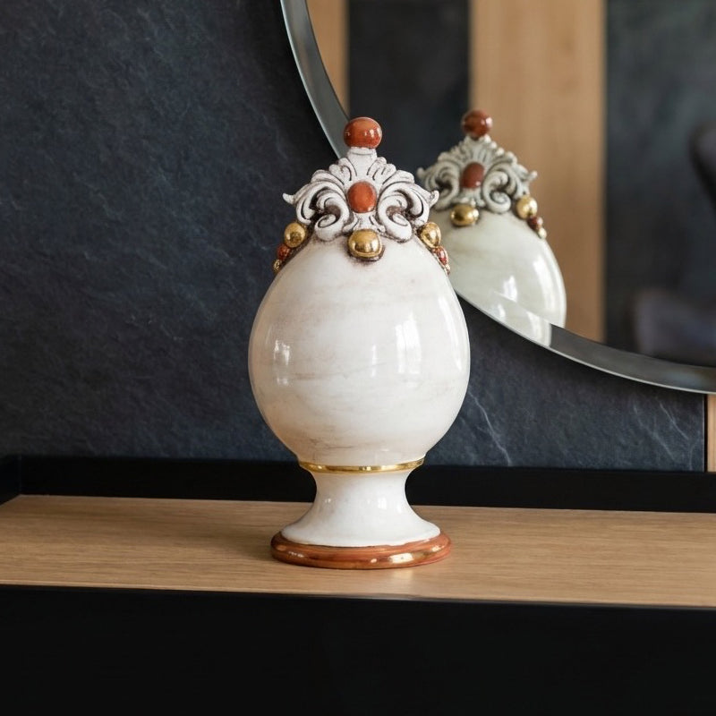 Uovo Decorativo in Ceramica di Caltagirone h 18 cm - Madreperla Oro e Lustri