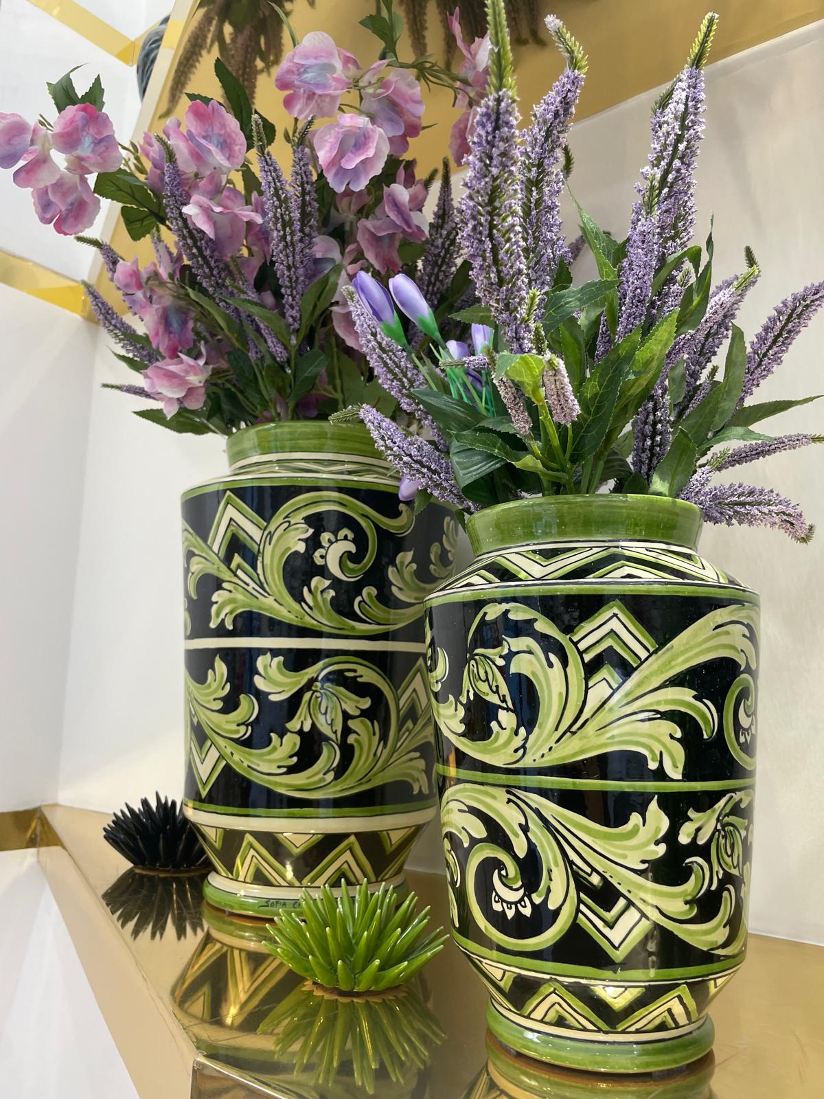 Vaso in Ceramica di Caltagirone - Linea Parigi, Nero e Verde