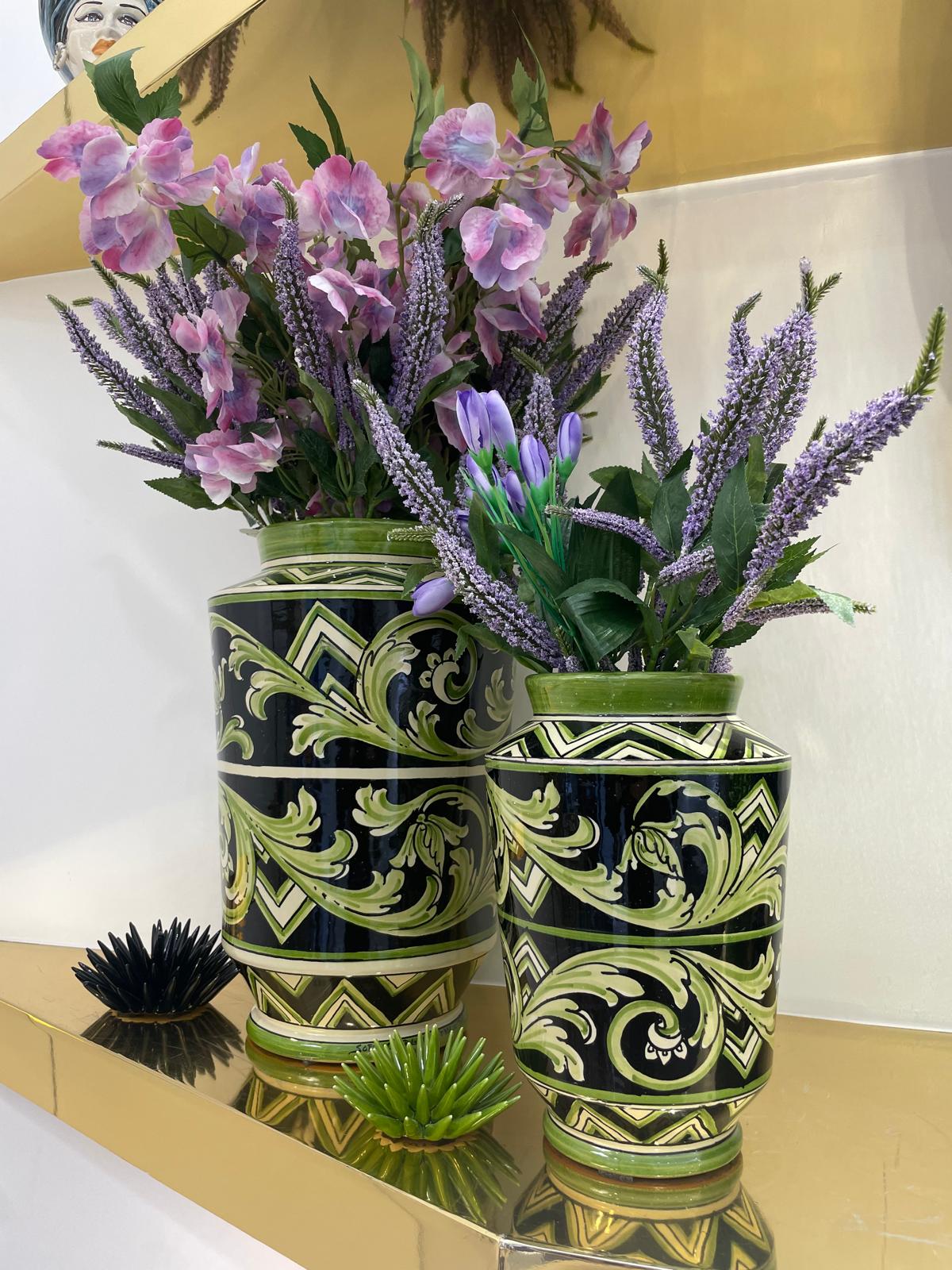 Vaso in Ceramica di Caltagirone - Linea Parigi, Nero e Verde