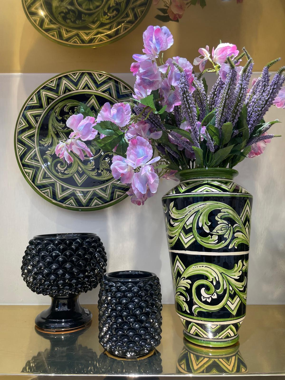 Vaso in Ceramica di Caltagirone - Linea Parigi, Nero e Verde