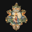 Acquasantiera grande appl 25x35 di raffaello/madonna con libro tricolore - Ceramiche di Caltagirone Sofia