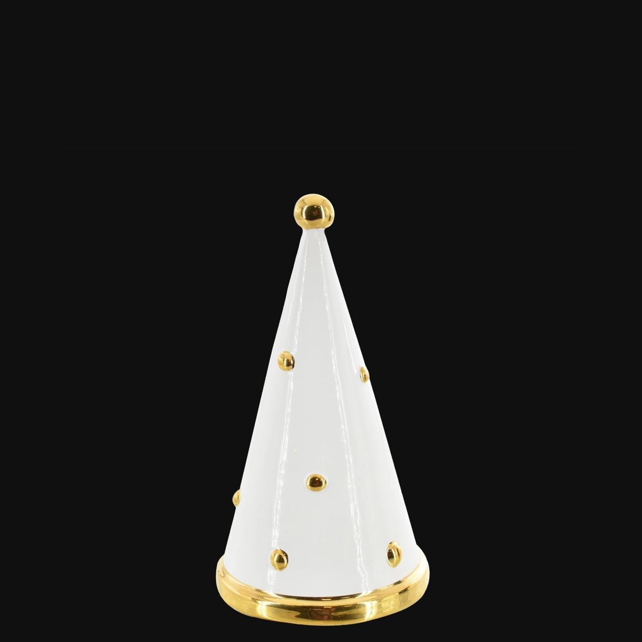 Albero di Natale cono moderno in ceramica bianca e oro, ceramiche Caltagirone fatti a mano