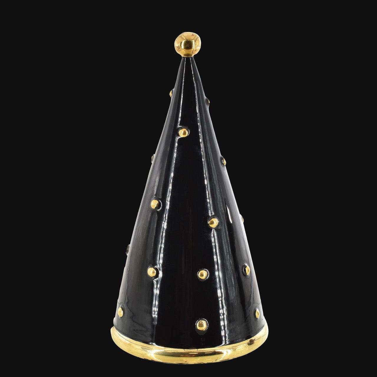 Albero di Natale moderno in ceramica nera e oro, ceramiche Caltagirone fatti a mano.
