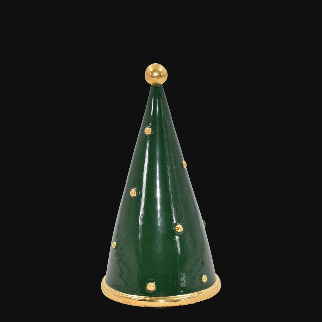 Albero di Natale moderno in ceramica verde con dettagli dorati, ceramiche Caltagirone fatti a mano