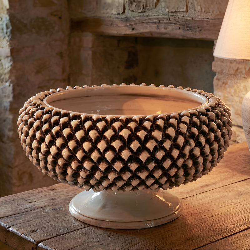 Alzata a Pigna in Ceramica di Caltagirone Ø 25/33 cm - Madreperla Antichizzato