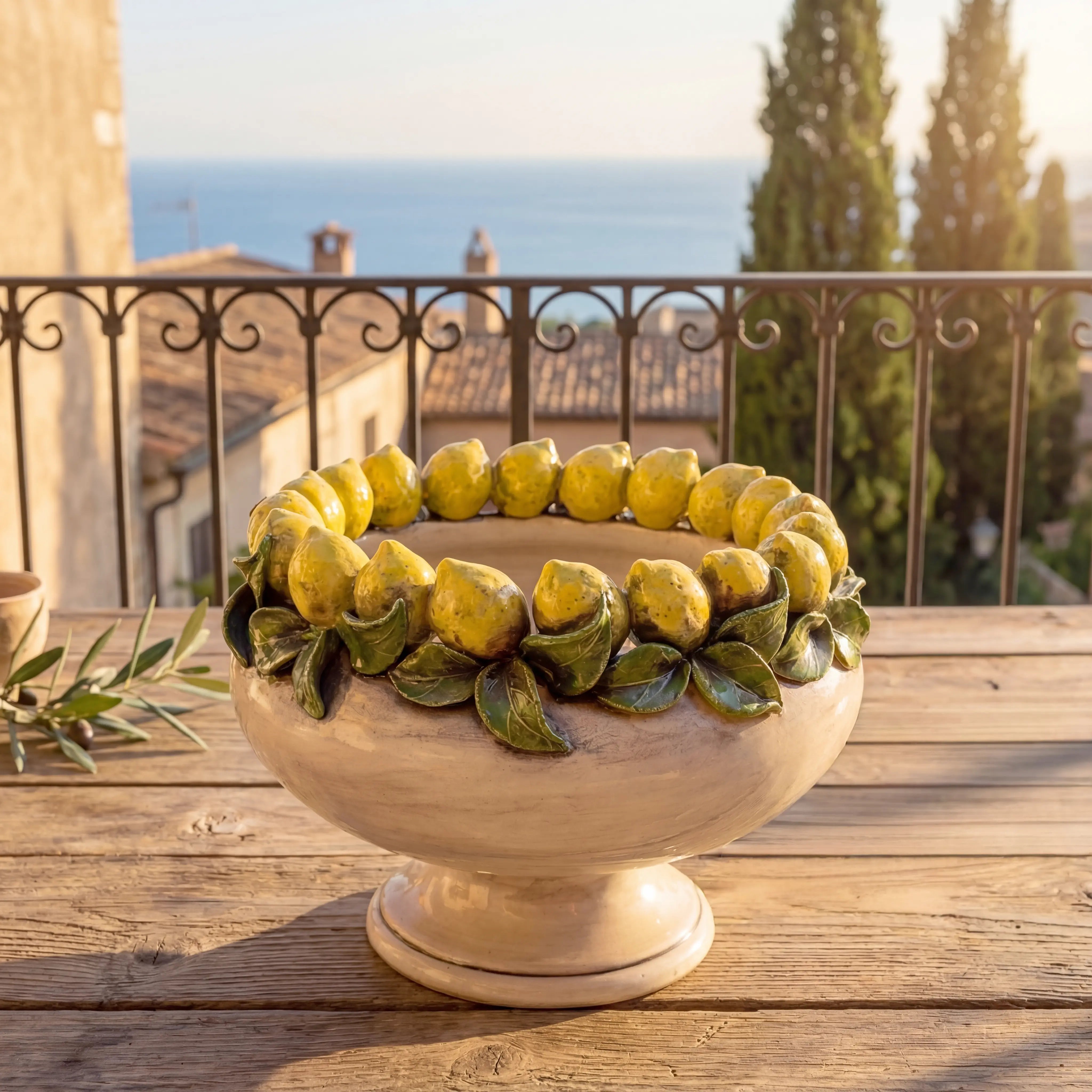Alzata con Limoni Siciliani decoro Madreperla Colorato - Ceramiche di Caltagirone Sofia