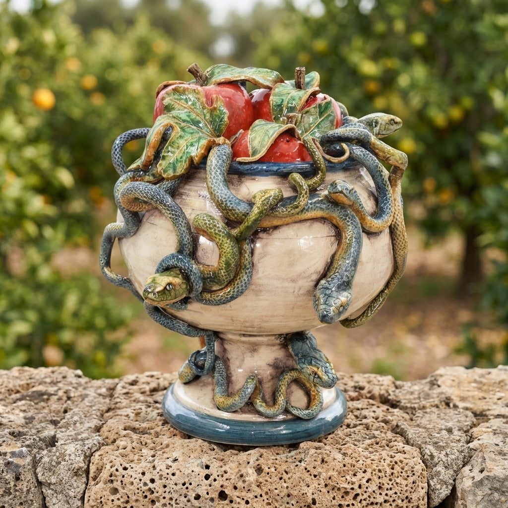 Alzata in Ceramica di Caltagirone h 26 cm - Linea Giardini dell'Eden