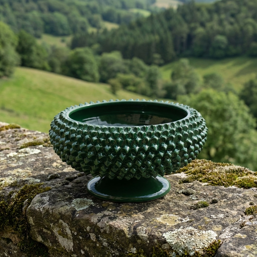 Alzata a Pigna in Ceramica di Caltagirone Ø 25/33 cm - Verde Antico