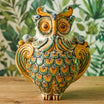 Gufo in Ceramica di Caltagirone h 30 cm - Verde e Arancio