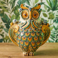 Gufo in Ceramica di Caltagirone h 30 cm - Verde e Arancio