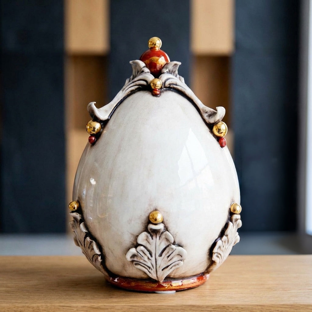 Uovo Decorativo in Ceramica di Caltagirone h 22 cm - Madreperla Oro e Lustri