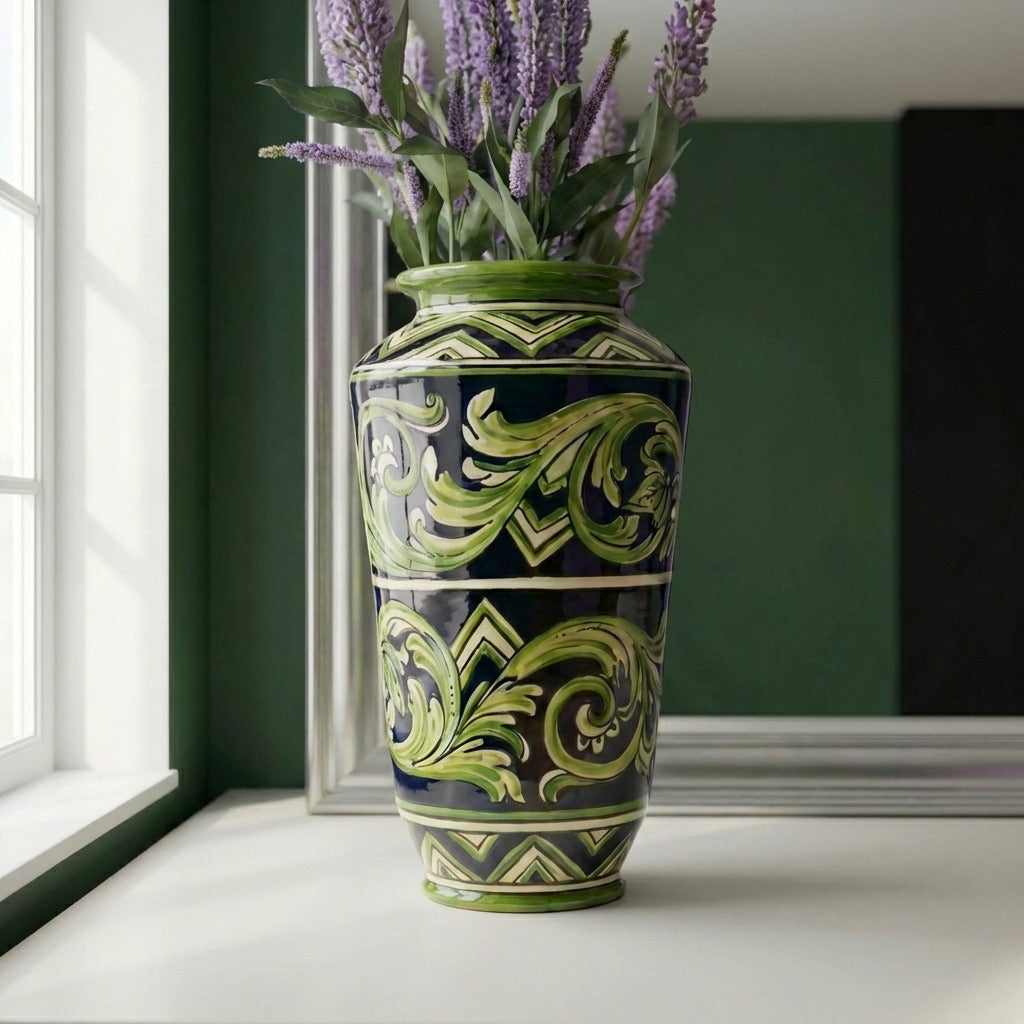 Vaso in Ceramica di Caltagirone - Linea Parigi, Nero e Verde