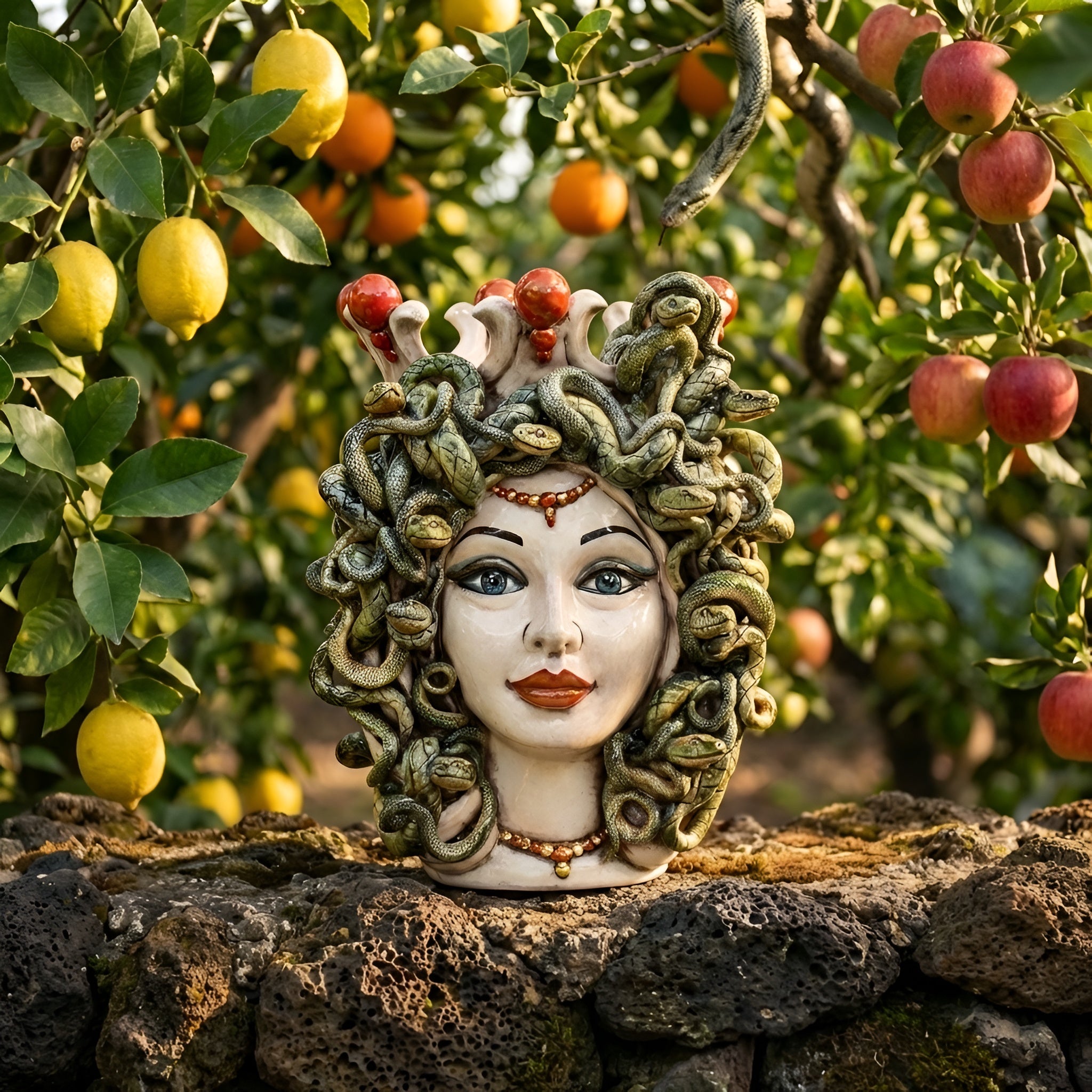 Testa Medusa h 38 cm - Madreperla | Ceramica Caltagirone