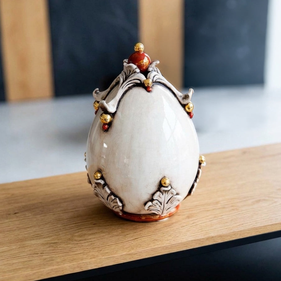 Uovo Decorativo in Ceramica di Caltagirone h 22 cm - Madreperla Oro e Lustri
