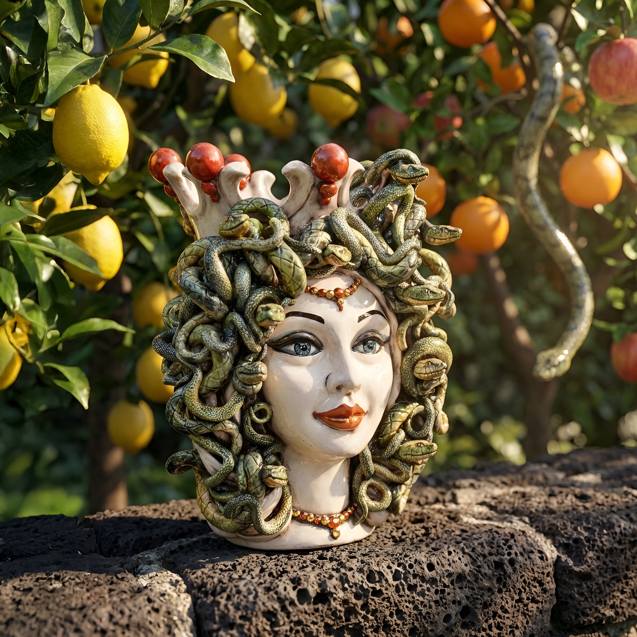 Testa Medusa h 38 cm - Madreperla | Ceramica Caltagirone