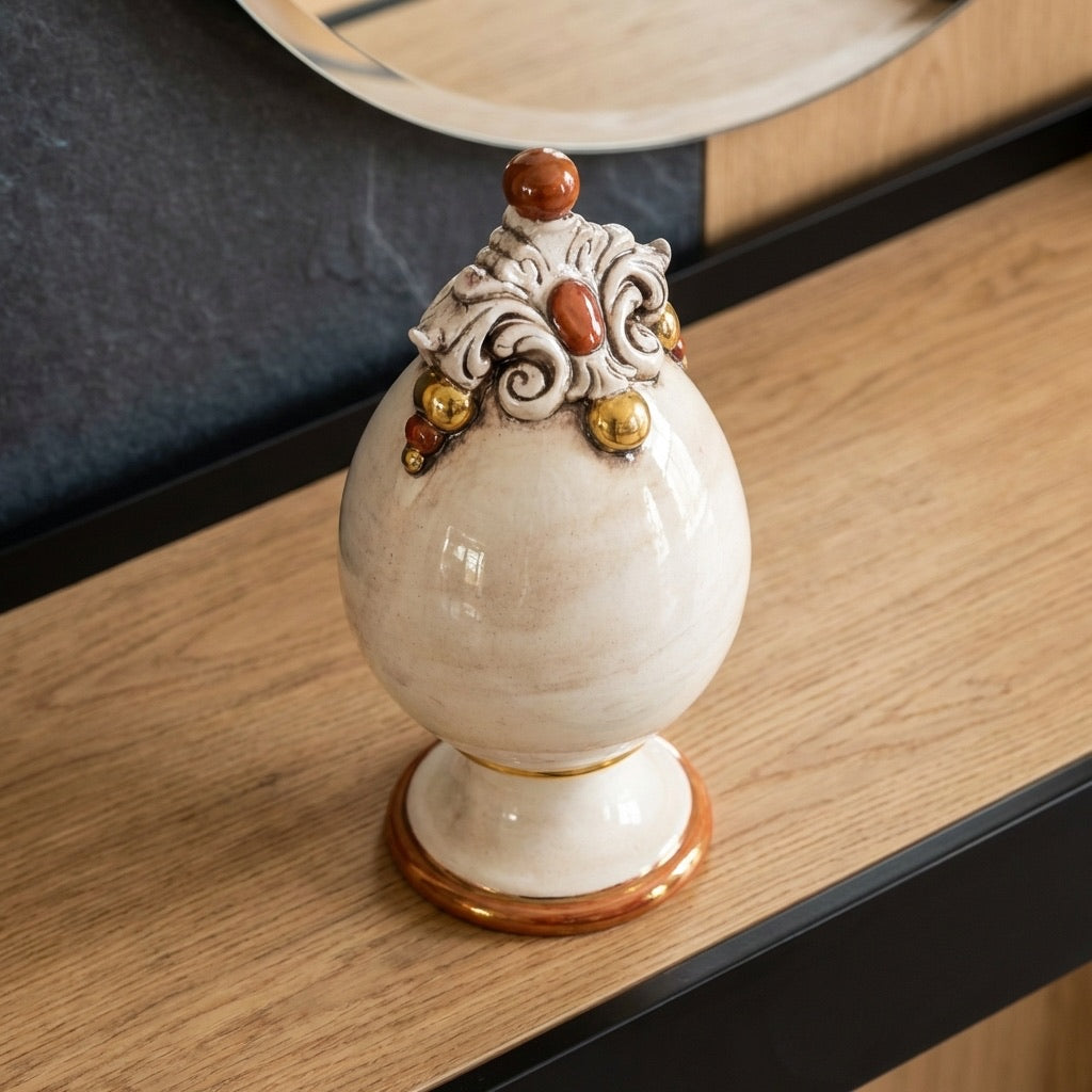 Uovo Decorativo in Ceramica di Caltagirone h 18 cm - Madreperla Oro e Lustri