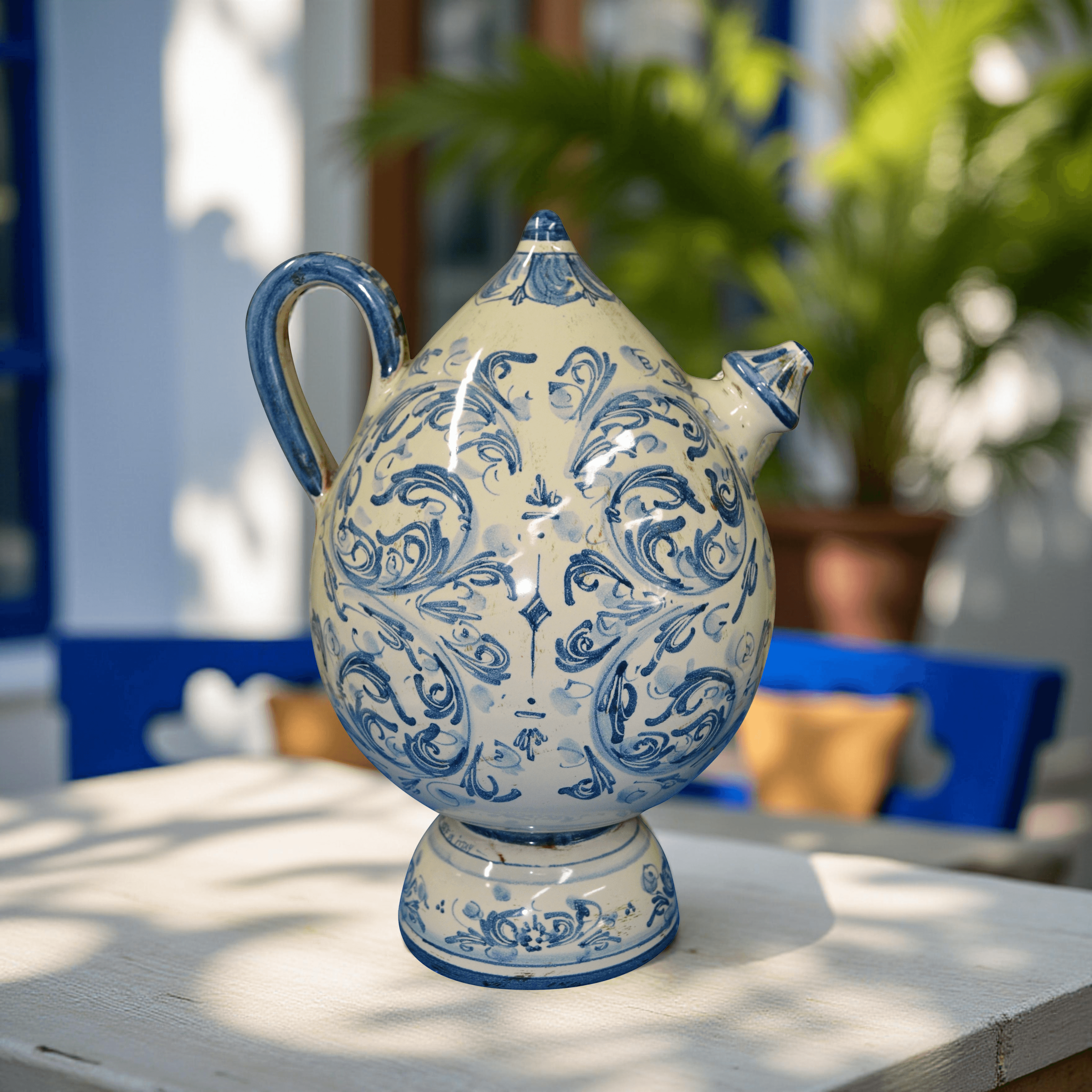 bummulu ceramica di Caltagirone blu, decoro tradizionale, ceramiche caltagirone fatti a mano