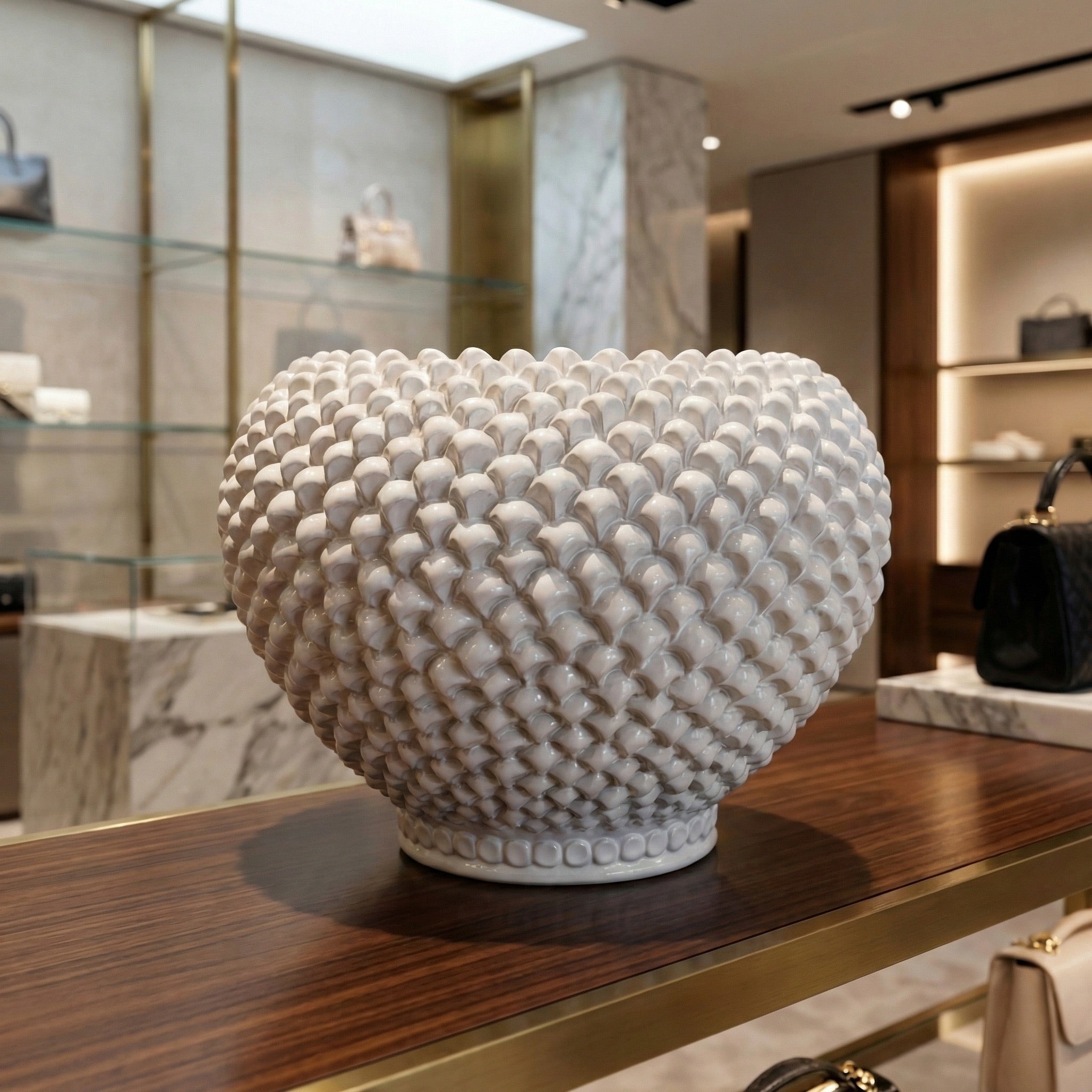 Cachepot a Pigna in Ceramica di Caltagirone - White Line