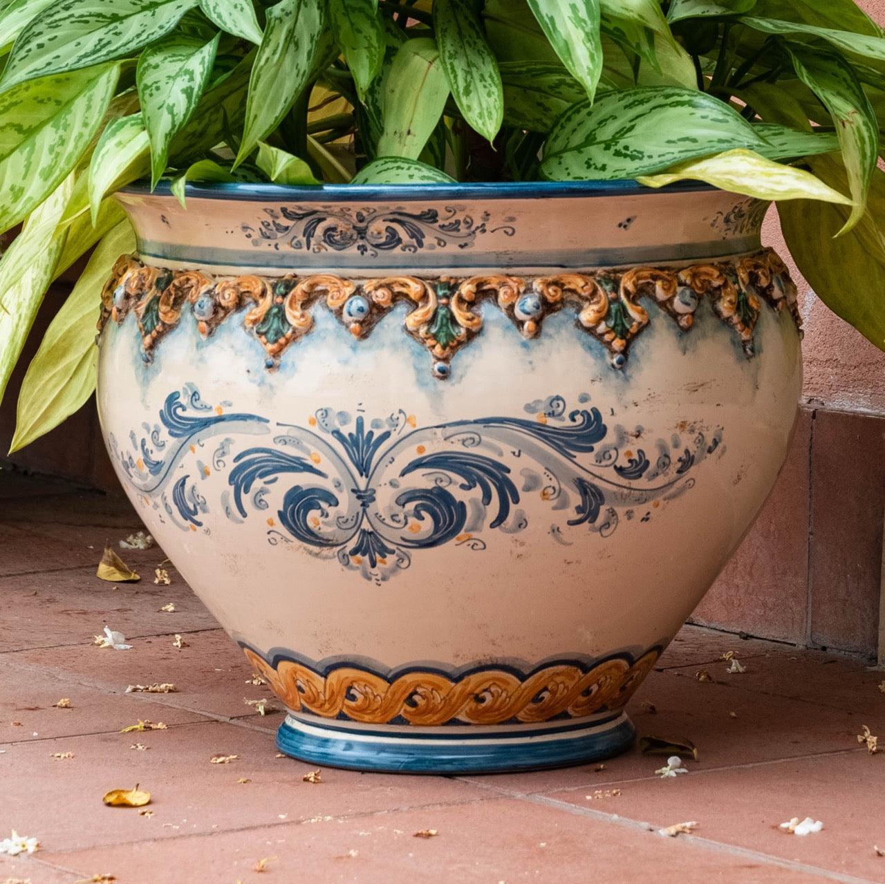 Cachepot in ceramica di Caltagirone Sofia, decorato artigianalmente, ceramiche caltagirone fatti a mano