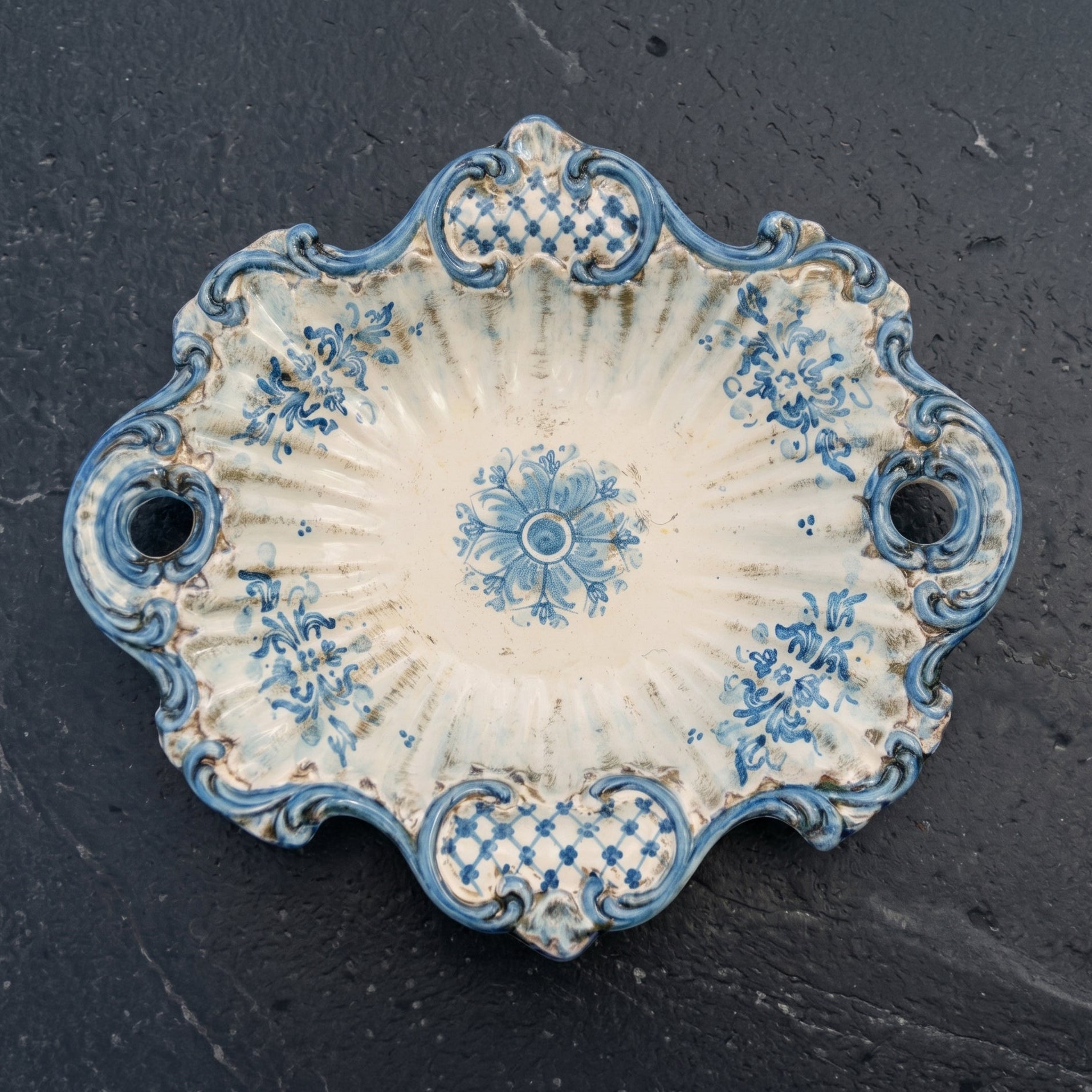 Centrotavola Barocco in Ceramica di Caltagirone 38×33 cm - Mono Blu