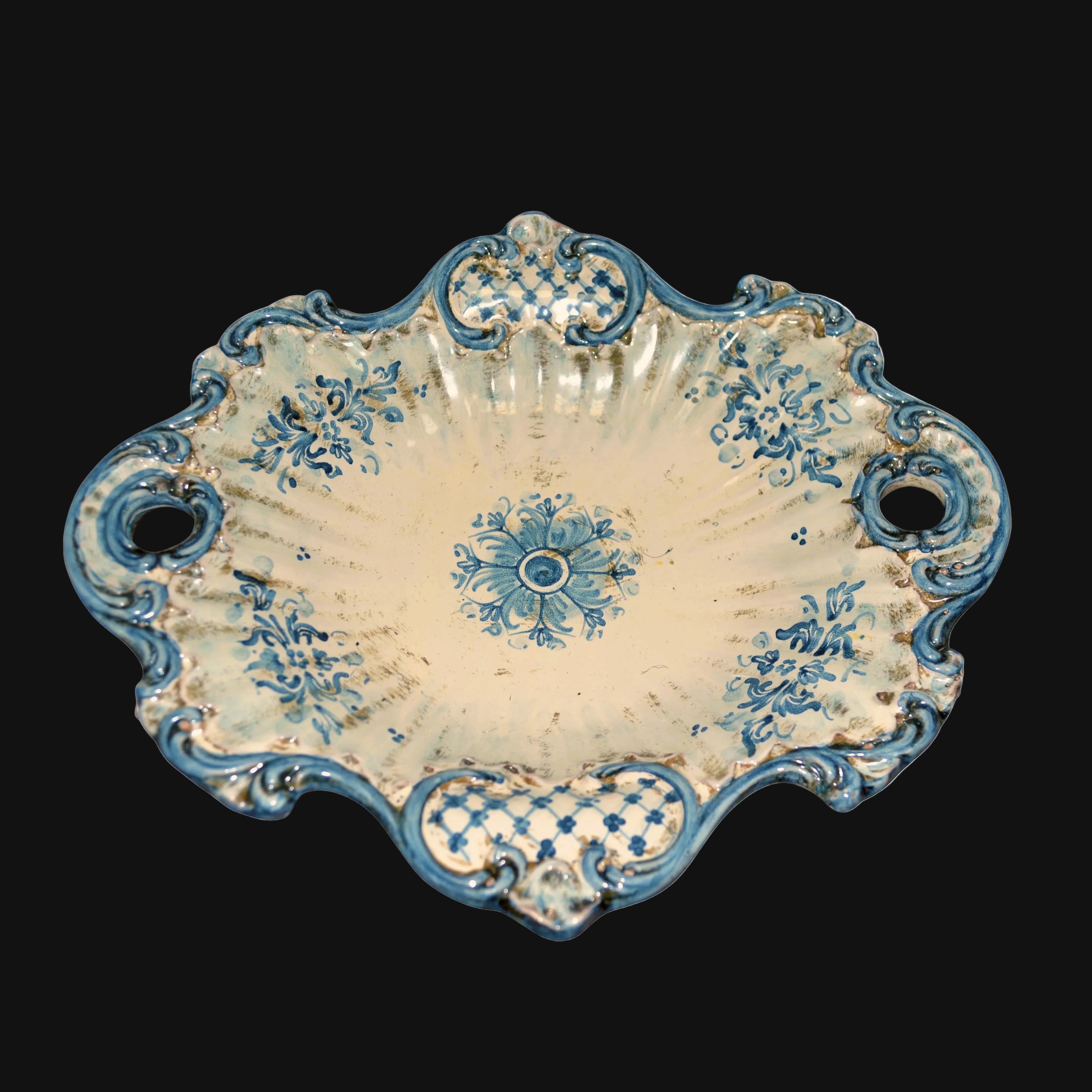 Centrotavola Barocco in Ceramica di Caltagirone 38×33 cm - Mono Blu