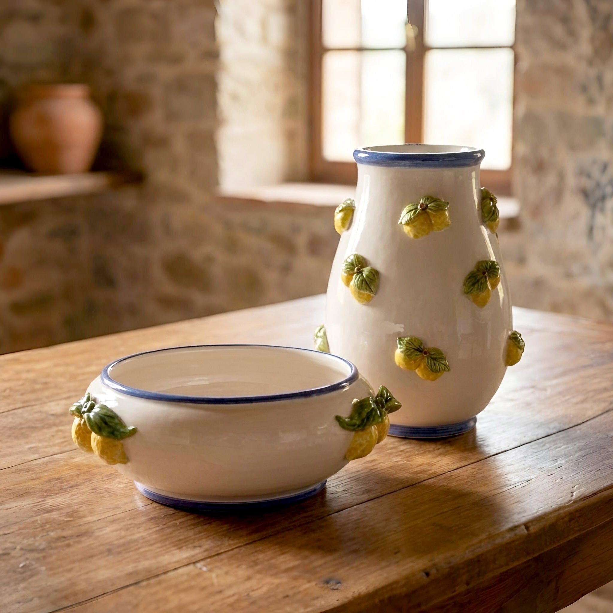 Centrotavola Ø 25 white and lemon in ceramica di Caltagirone - Ceramiche di Caltagirone Sofia