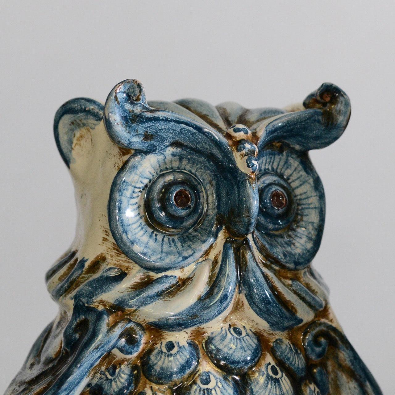 Gufo in ceramica blu, ceramiche caltagirone fatti a mano Sofia, artigianato siciliano