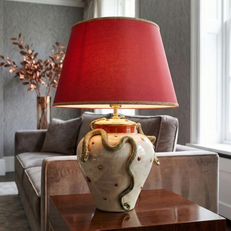 Lume Eden in Ceramica di Caltagirone h 30 cm - Linea Giardini dell'Eden, Madreperla Oro e Lustri