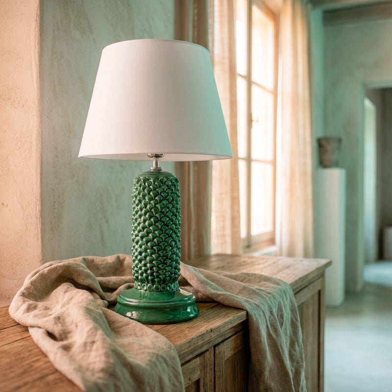 Lume Pigna Cilindro in Ceramica di Caltagirone h 60 cm - Verde Smeraldo