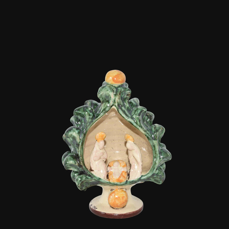 Natività a Pigna in Ceramica di Caltagirone h 12 cm - Verde e Arancio