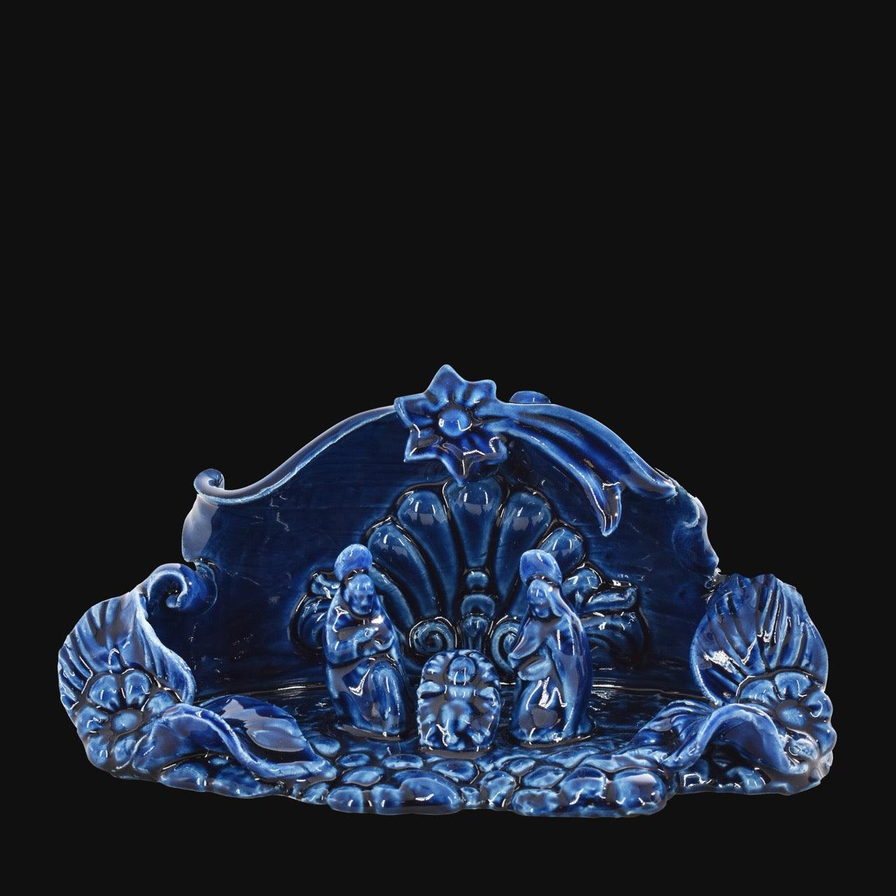 Natività moderna ceramiche Caltagirone Sofia fatti a mano in blu, design artigianale siciliano