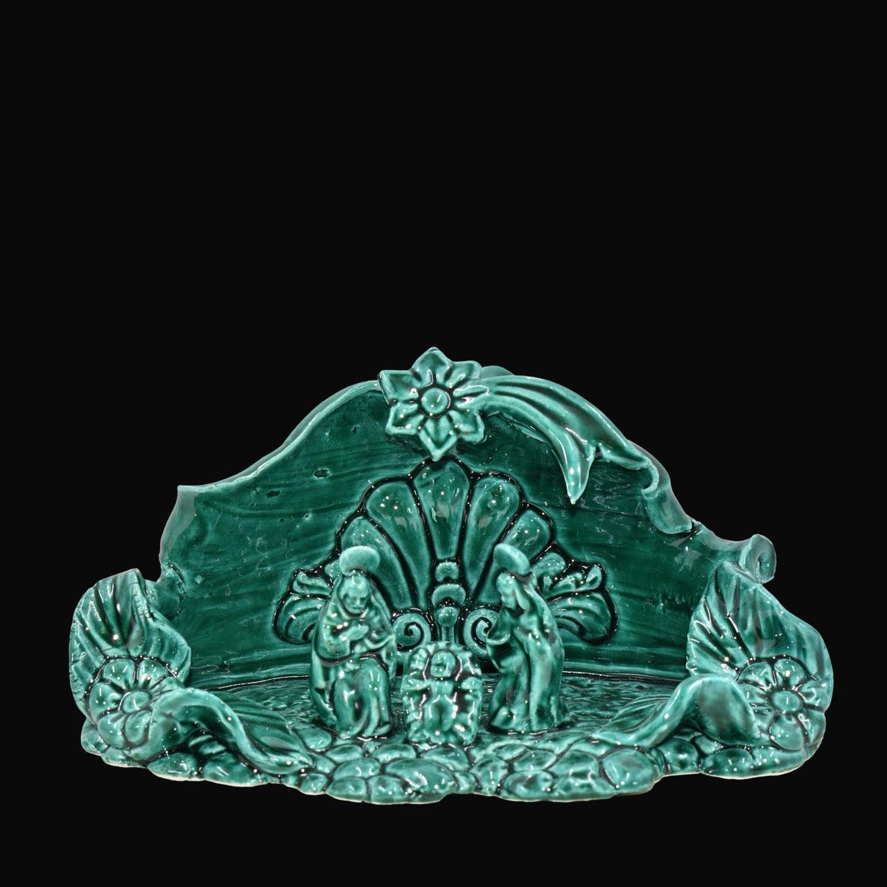 Natività in ceramica verde, ceramiche Caltagirone Sofia, ceramiche caltagirone fatti a mano