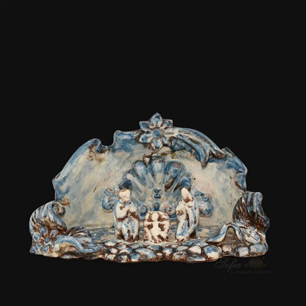 Presepe blu ceramiche Caltagirone fatti a mano, artigianato tradizionale Sofia
