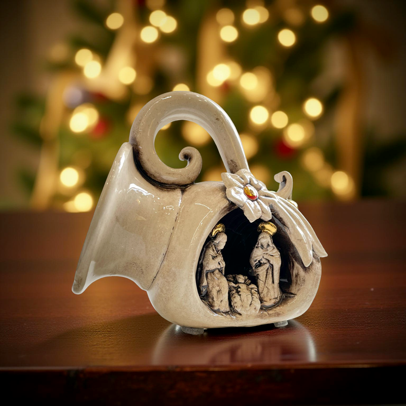 Natività Mini Giara in Ceramica di Caltagirone h 10 cm - Madreperla Antichizzato Oro e Lustri