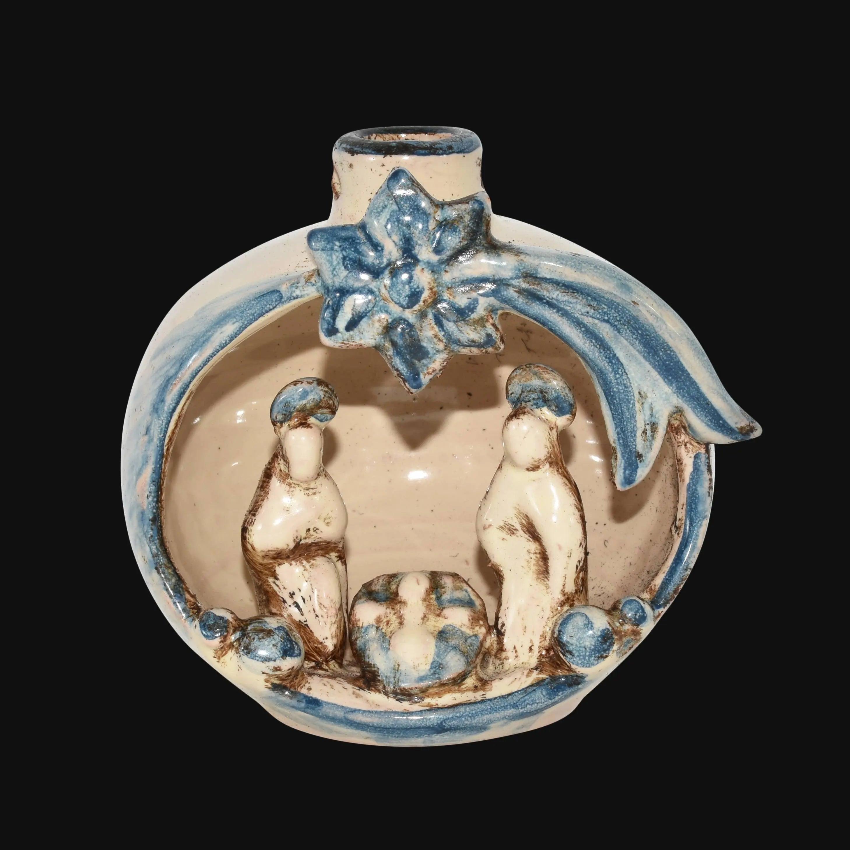 Mini presepe natalizio blu in ceramica di Caltagirone fatti a mano, artigianato Sofia