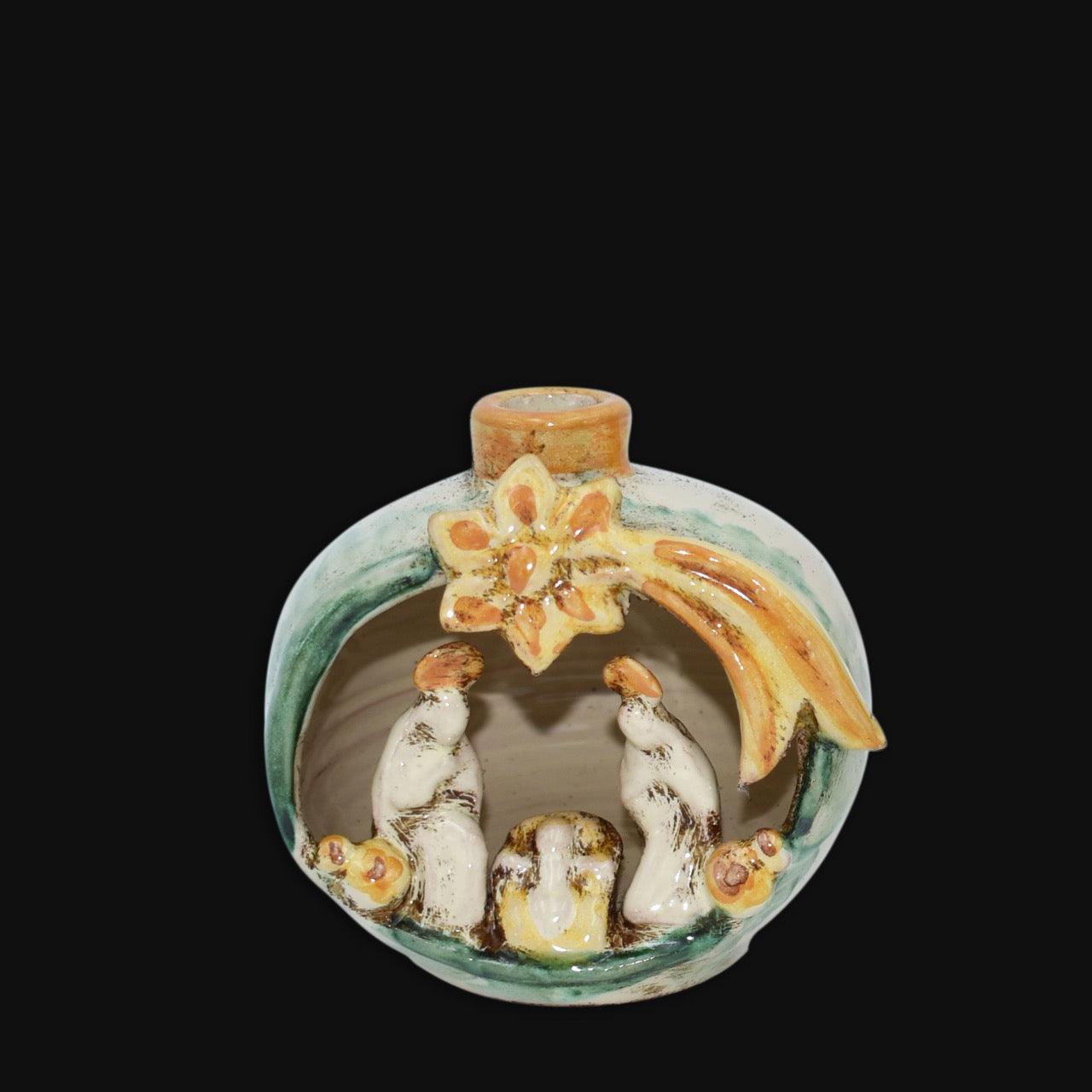 Mini presepe natalizio ceramiche Caltagirone fatti a mano verde arancio, artigianato Sofia