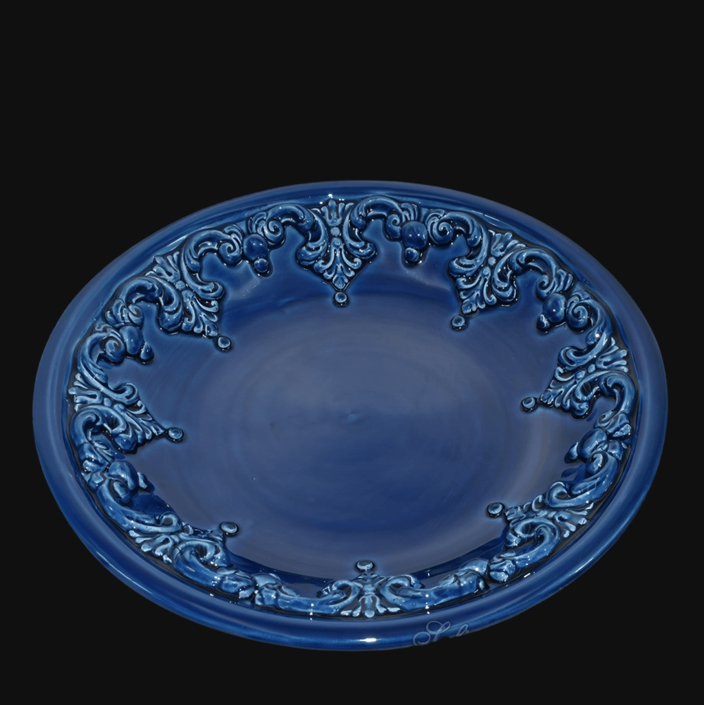 Piatto svuota tasche blu intenso in ceramica artistica di Caltagirone, ceramiche Caltagirone fatti a mano