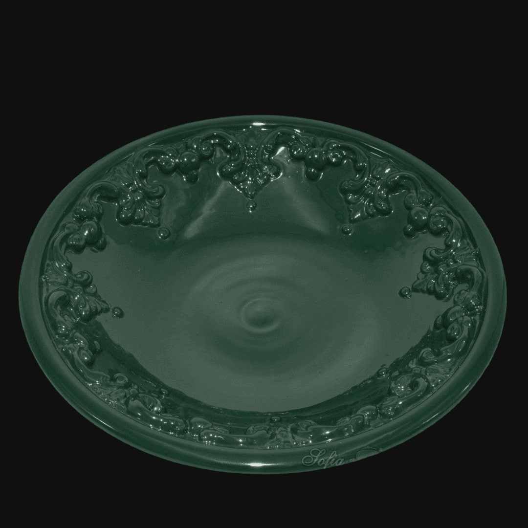 Piatto svuota tasche verde antico in ceramica artistica, ceramiche Caltagirone fatti a mano
