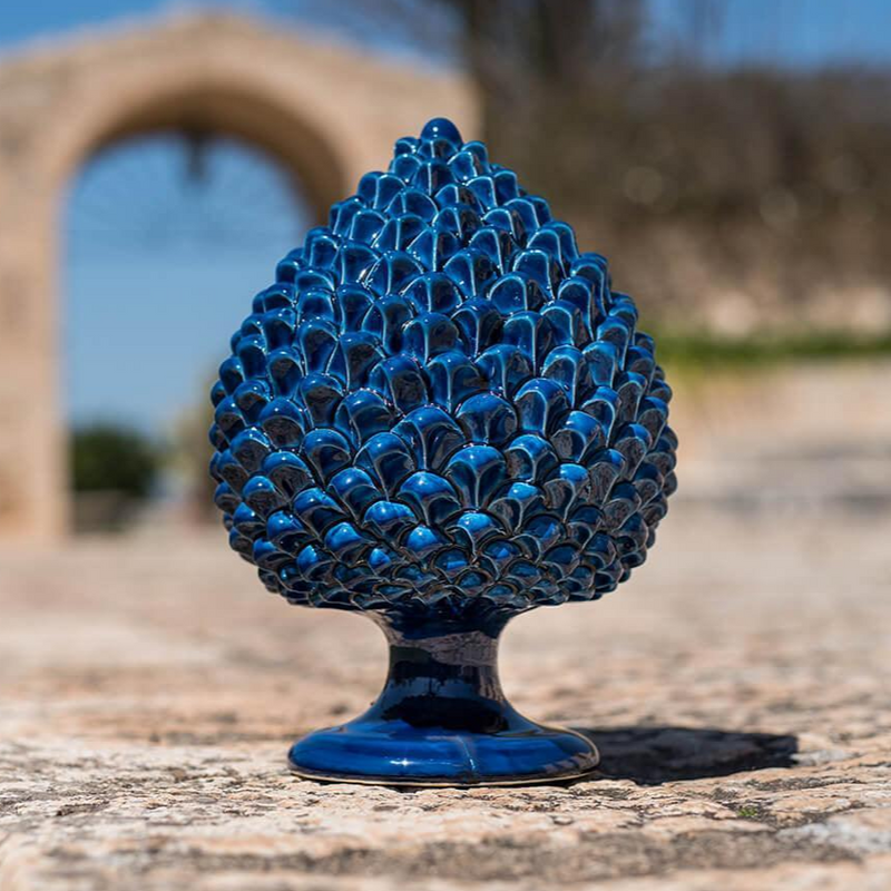 Pigna Artigianale in Ceramica di Caltagirone h 15/40 cm - Blu Intenso