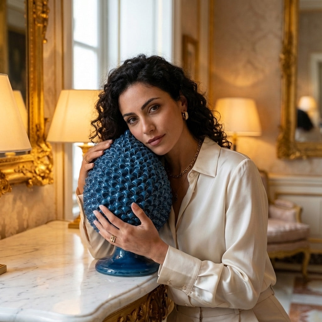 Pigna artigianale di Caltagirone modellata a mano altezza 15/40 cm in blu intenso - Ceramiche di Caltagirone Sofia