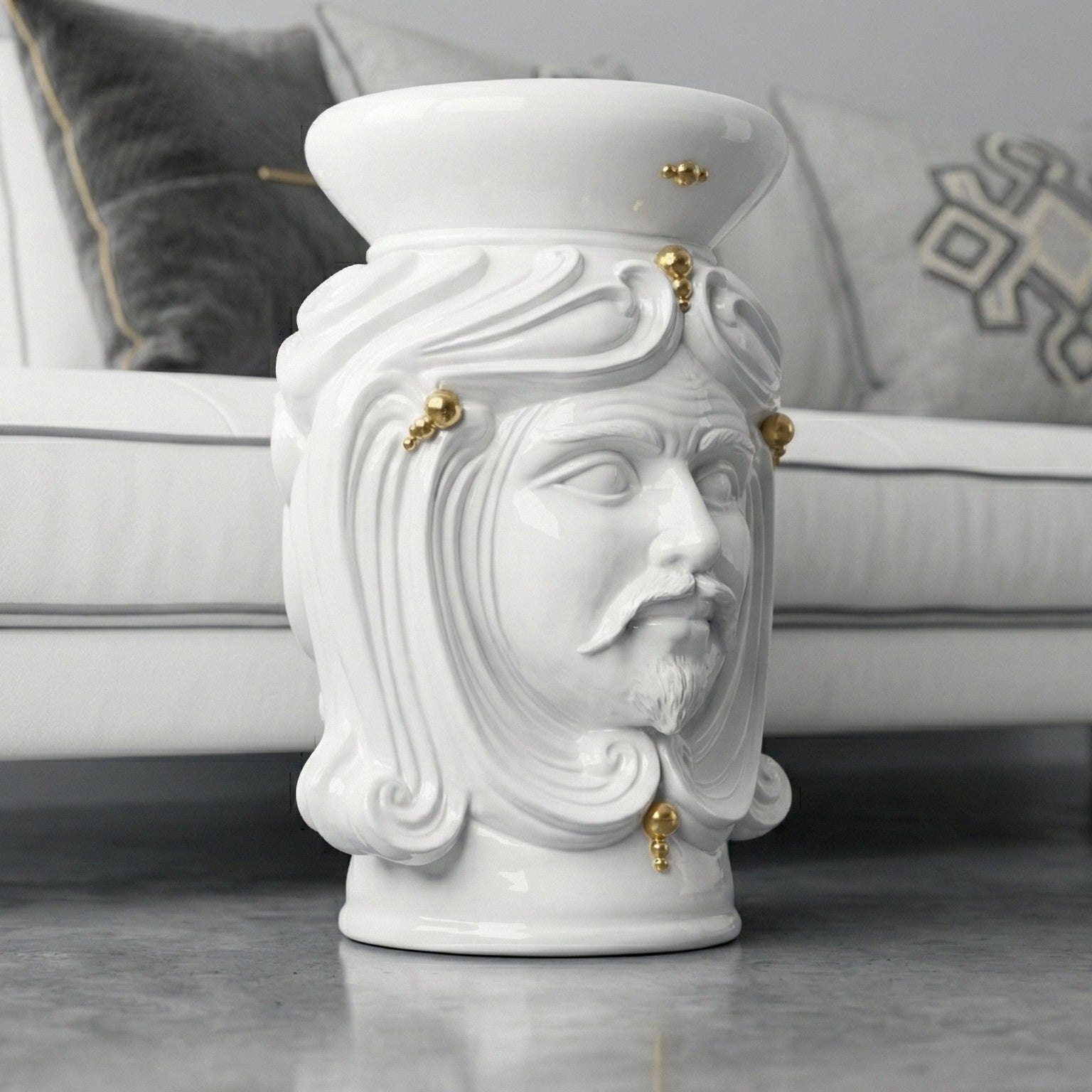 Pouf a Testa h 60 white and Gold maschio