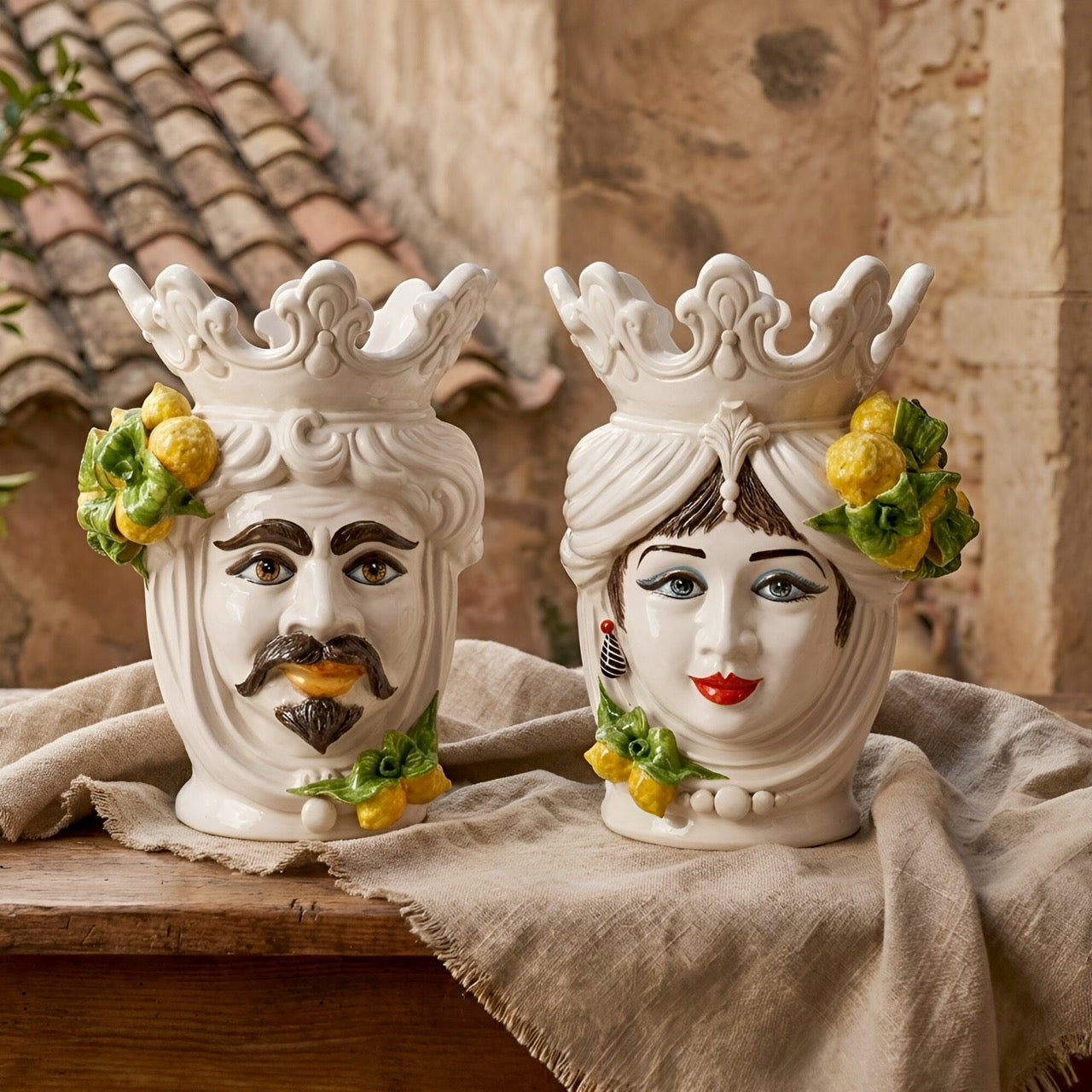 Testa di Moro h 40 cm White and Lemon Uomo - Ceramiche di Caltagirone Sofia