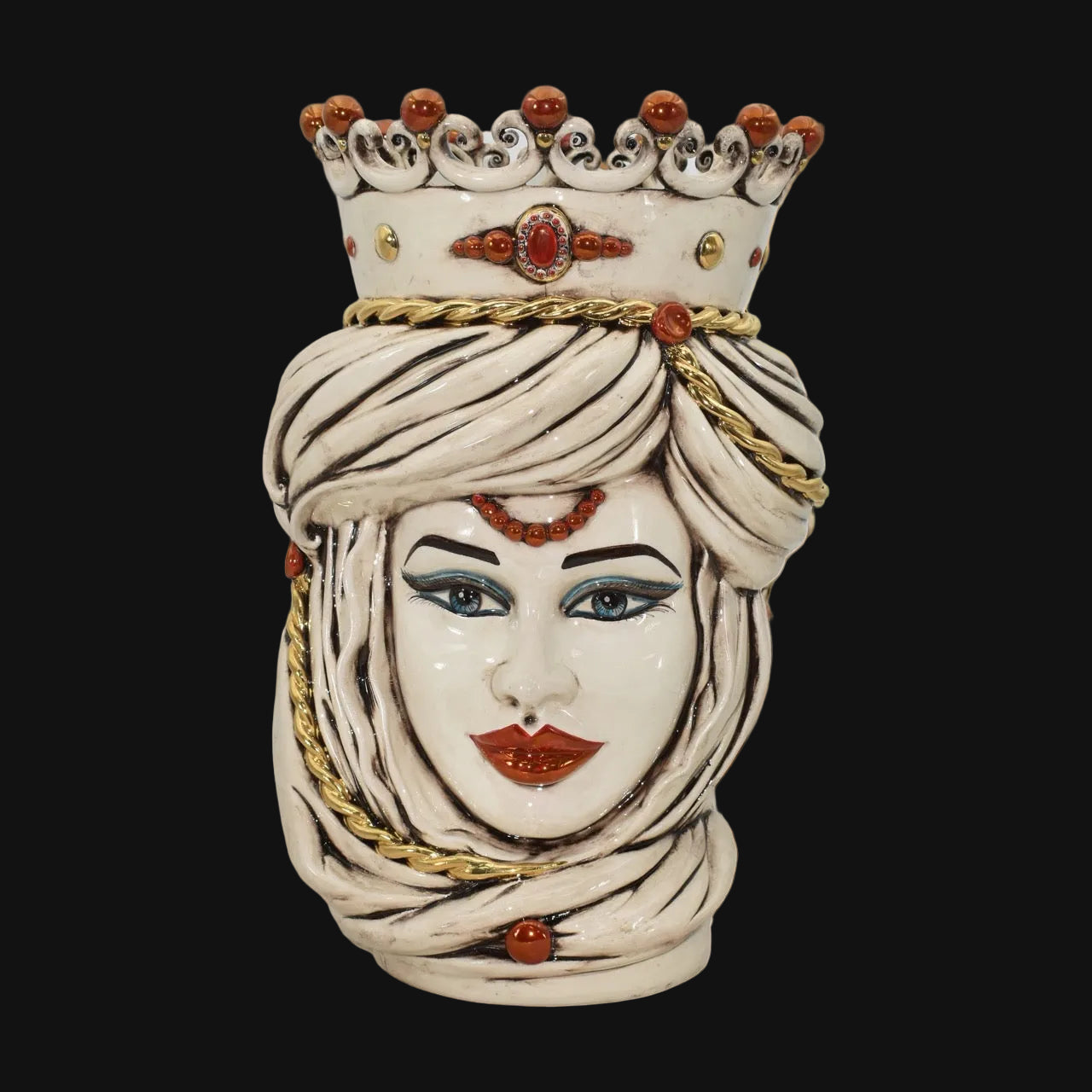 Testa di moro h 48 madreperla antichizzato oro e lustri donna - Ceramiche di Caltagirone Sofia