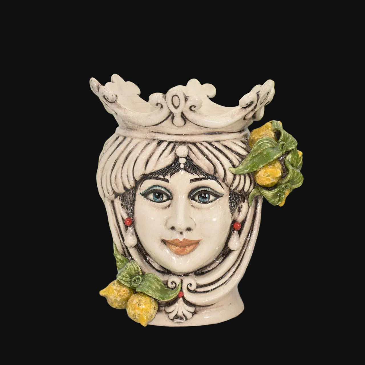 Testa h 25 con limoni siciliani gialli in madreperla femmina - Ceramiche di Caltagirone Sofia