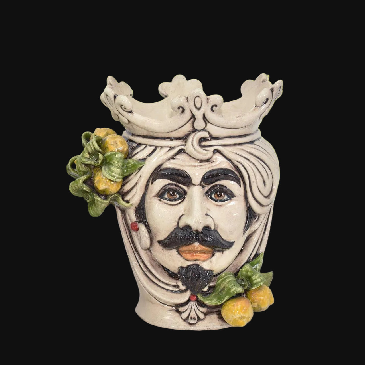Testa h 25 con limoni siciliani gialli in madreperla uomo - Ceramiche di Caltagirone Sofia