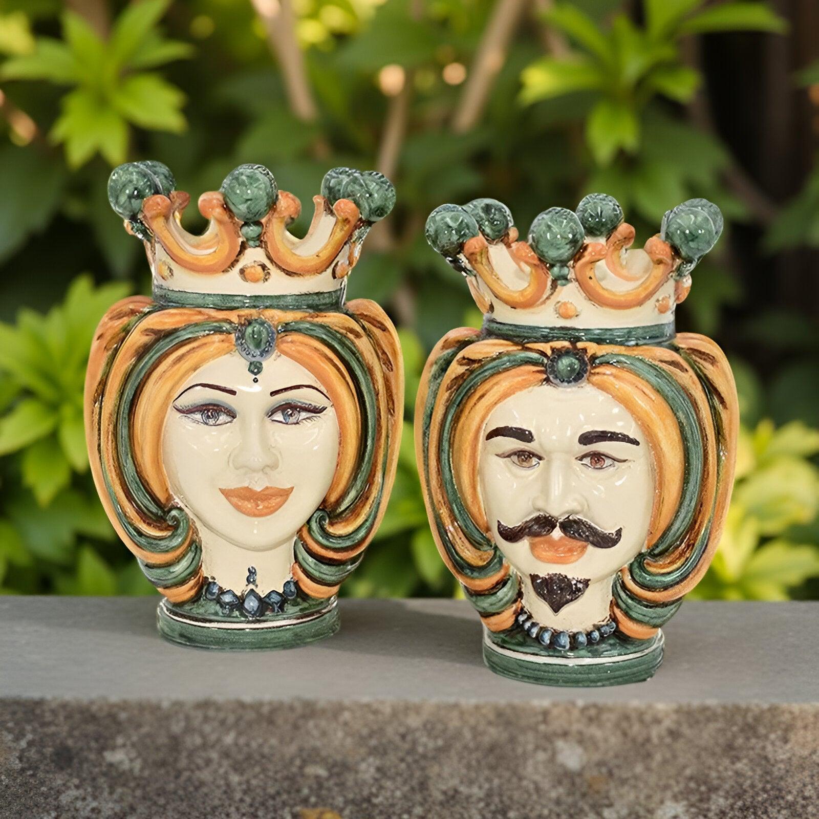 Testa h 25 turbante verde/arancio - Ceramiche di Caltagirone Sofia - Ceramiche di Caltagirone Sofia