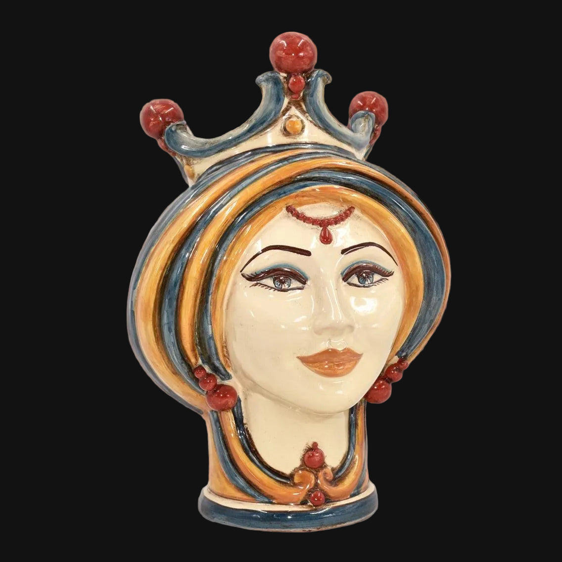 Testa h 30 in blu e arancio donna - Ceramiche di Caltagirone Sofia