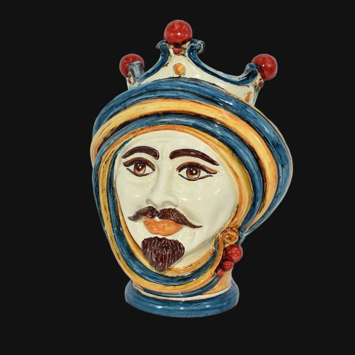 Testa h 30 in blu e arancio maschio bianco - Ceramiche di Caltagirone Sofia